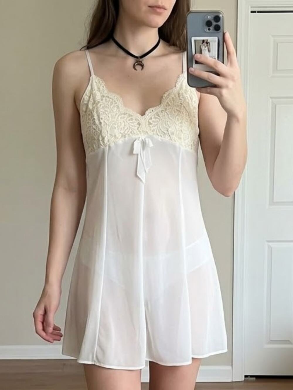 CAROLE HOCHMAN Vintage Sheer White Lace Teddy S | Swiss Dot Lingerie Bodysuit